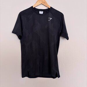 Gymshark Mens Shirt Black Athletic Workout Training Short Sleeve Size Medium